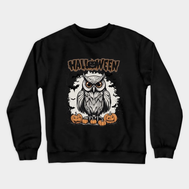 Owl and carving pumpkin Halloween Crewneck Sweatshirt by Brafdesign